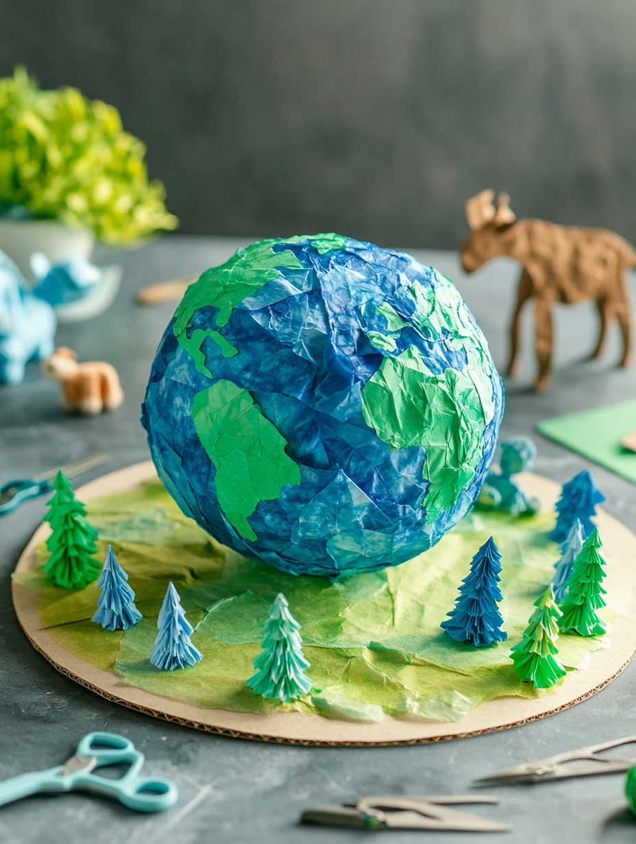 Объёмная планета Земля из цветной бумаги