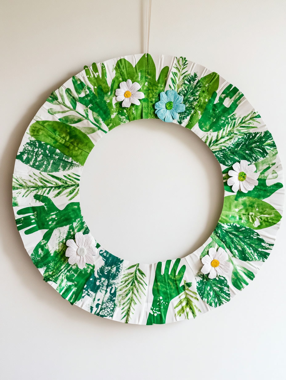 Детский венок ко Дню Земли из бумажной тарелки