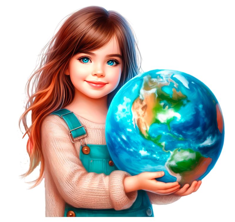 Девочка держит глобус — планету Земля