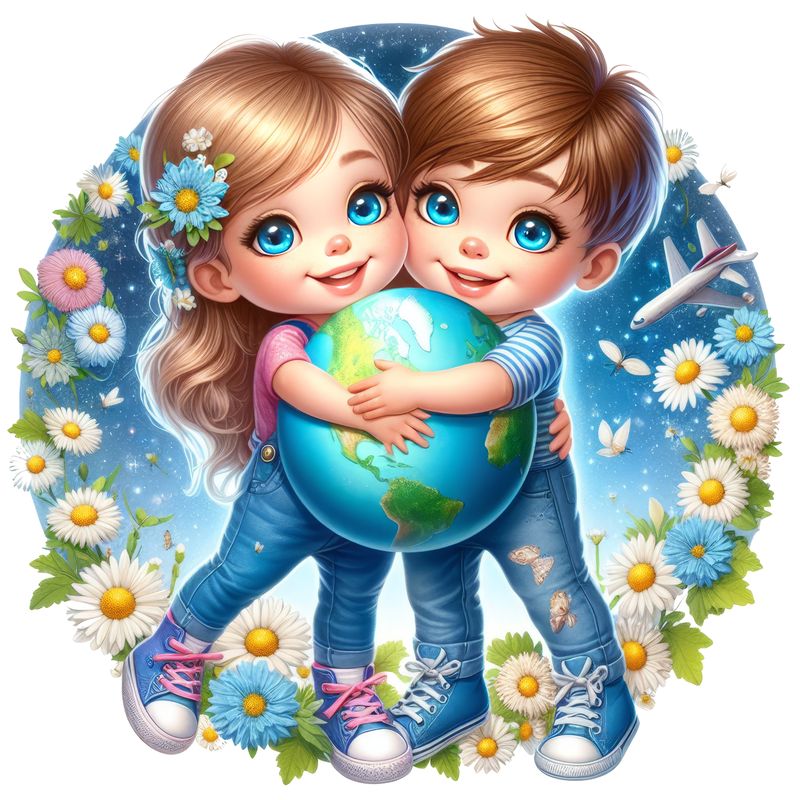 Дети обнимают планету Земля