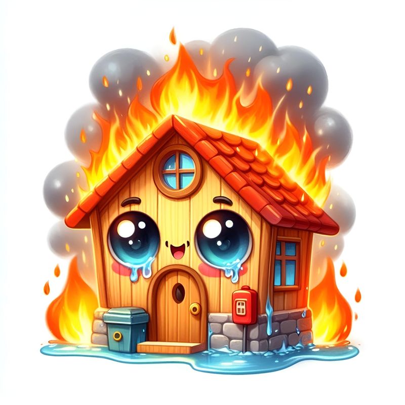Домик в огне — иллюстрация для детей