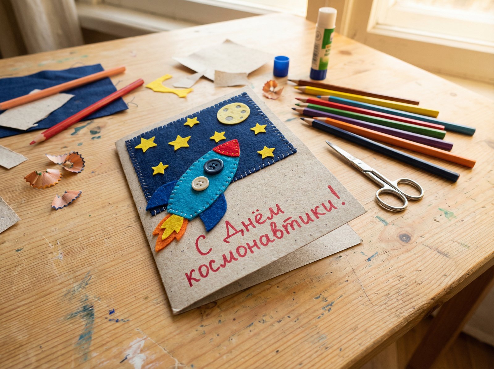 Открытка с днем космонавтики детская поделка