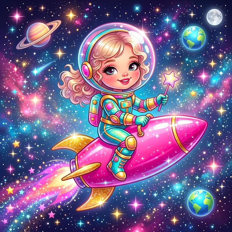 Девочка-космонавт на Луне