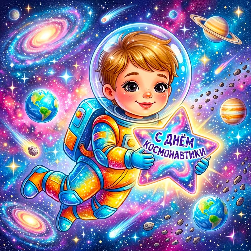 Дети-космонавты с флагом