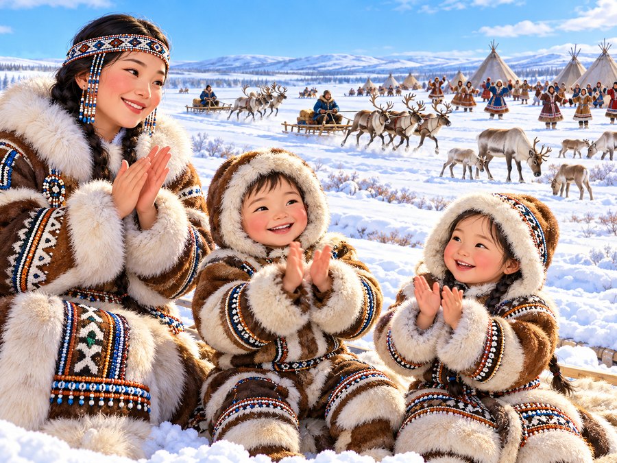 Праздник Кильвэй: семья и оленьи упряжки