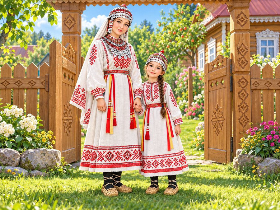 Мама и дочка в чувашских нарядах