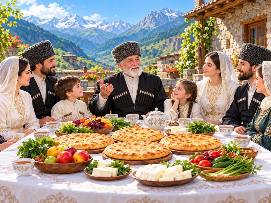 Семейное застолье с осетинскими пирогами