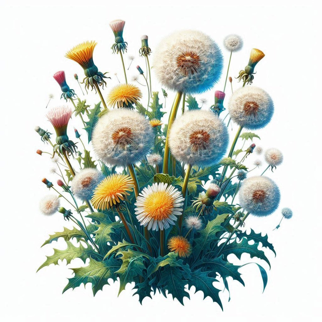 Жёлтый и белый одуванчики рядом