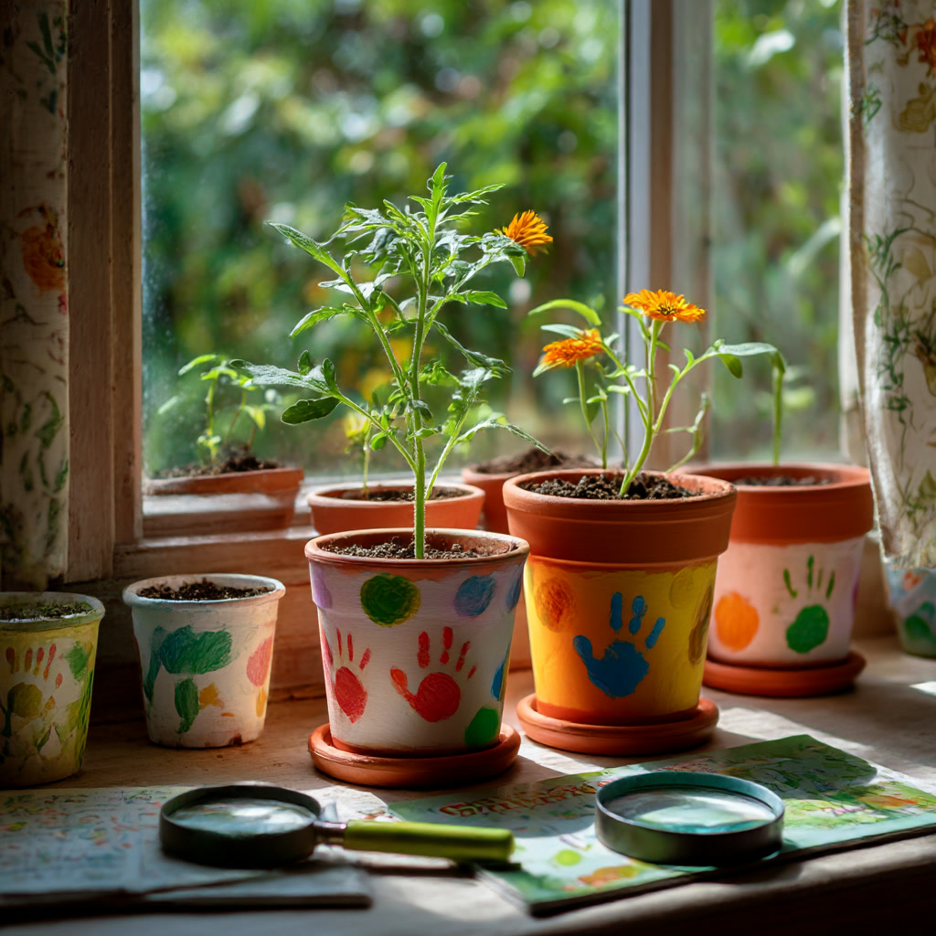 Расписные горшочки с растениями