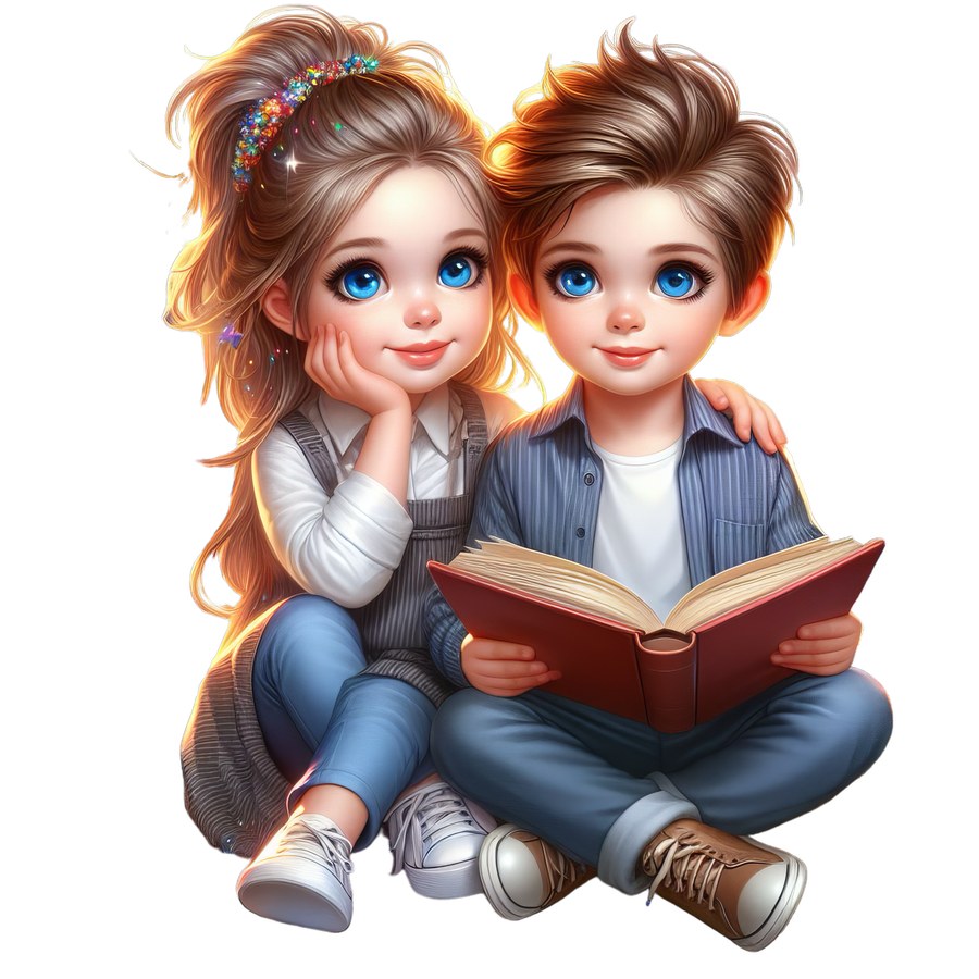 Мальчик и девочка читают книгу