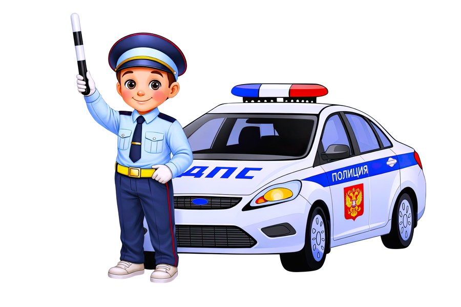 Инспектор с жезлом у полицейской машины