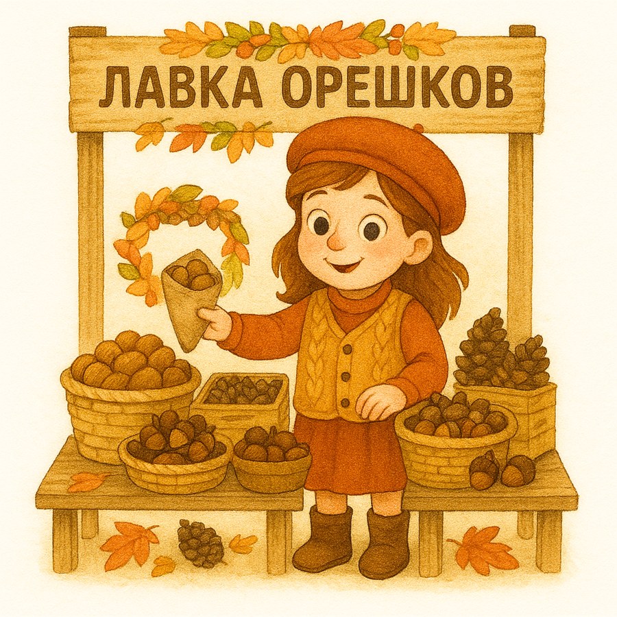 Лавка орешков на осенней ярмарке