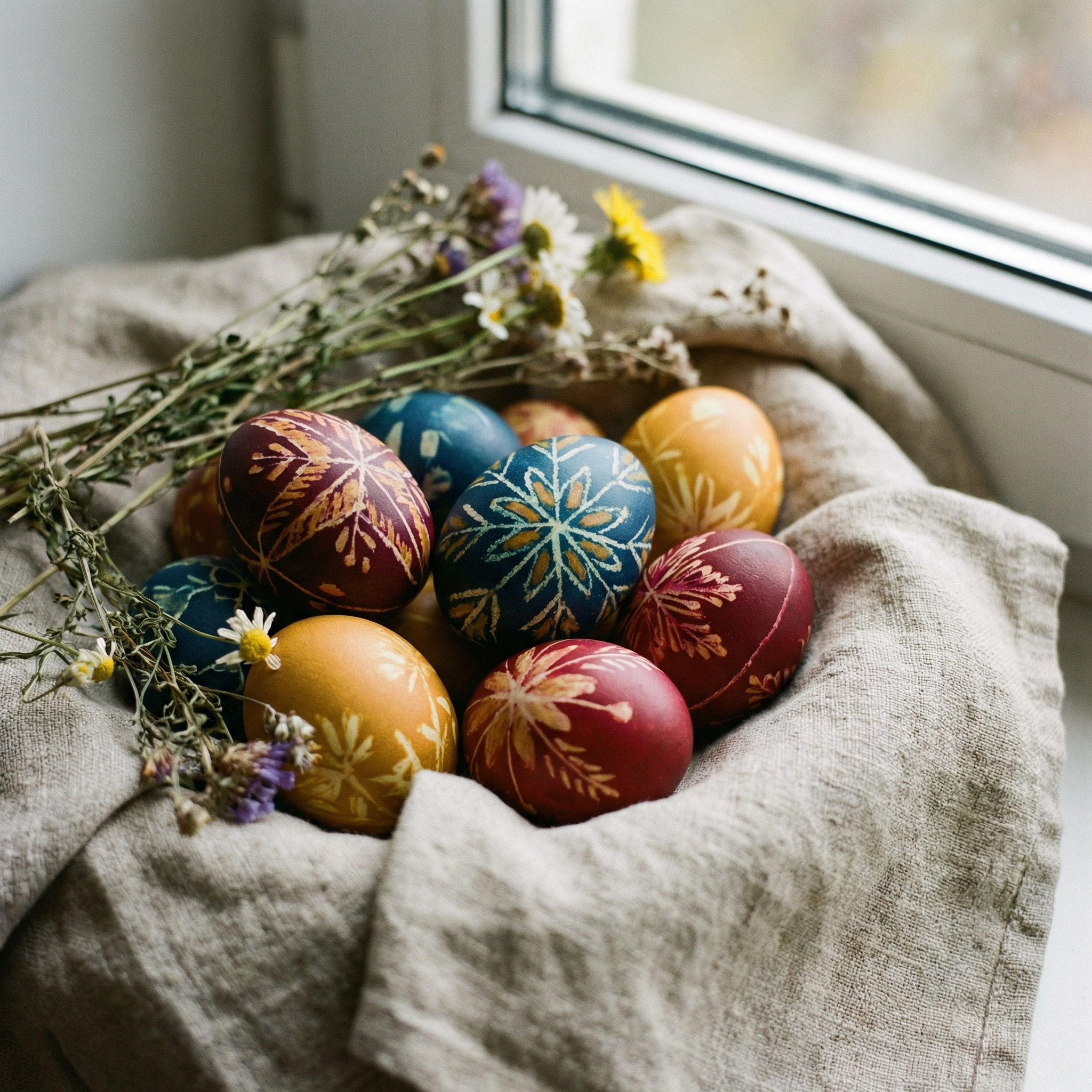 Пасхальные яйца с набрызгом в гнезде