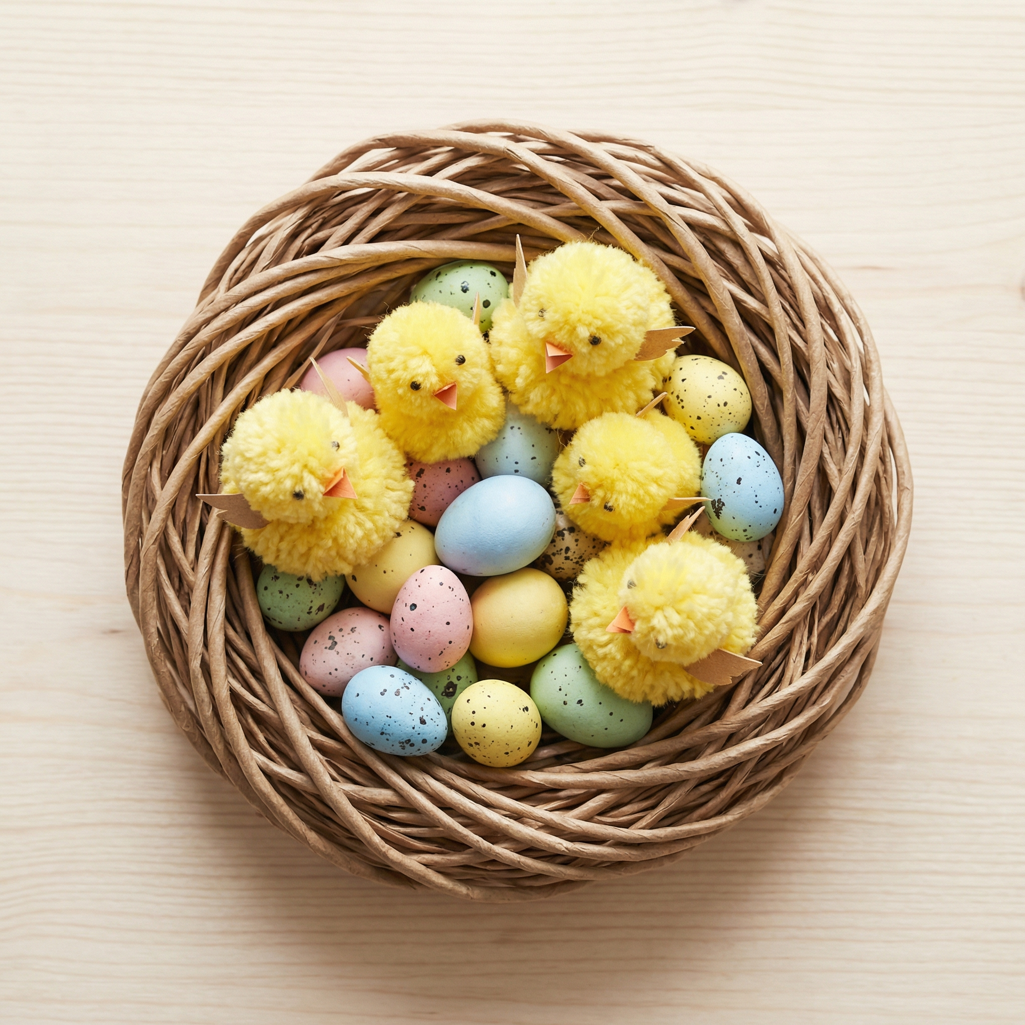 Пасхальный венок с цветами и яйцами