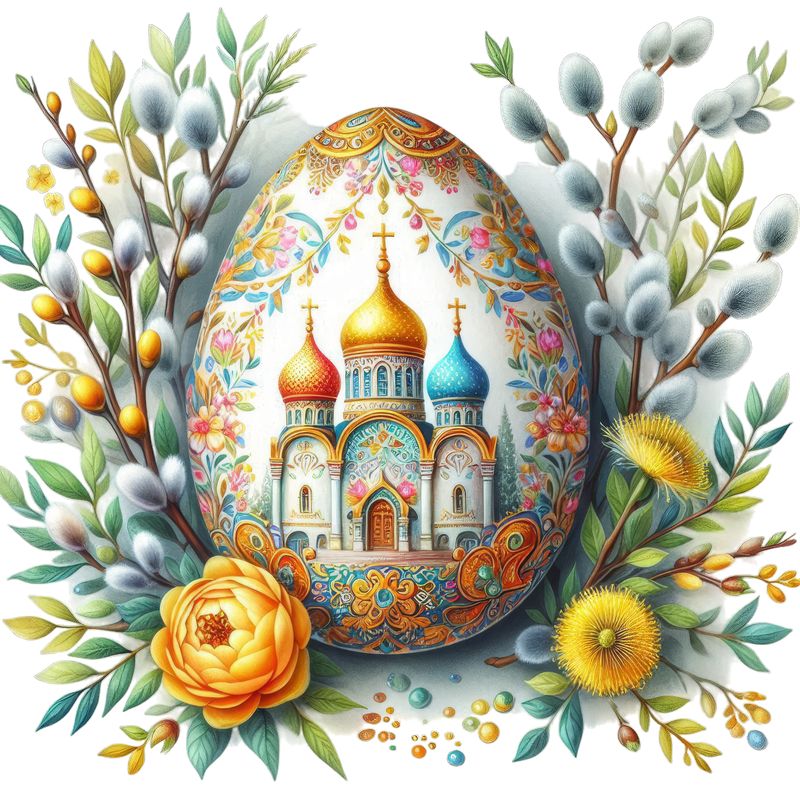 Пасхальные яйца в гнезде с весенними цветами