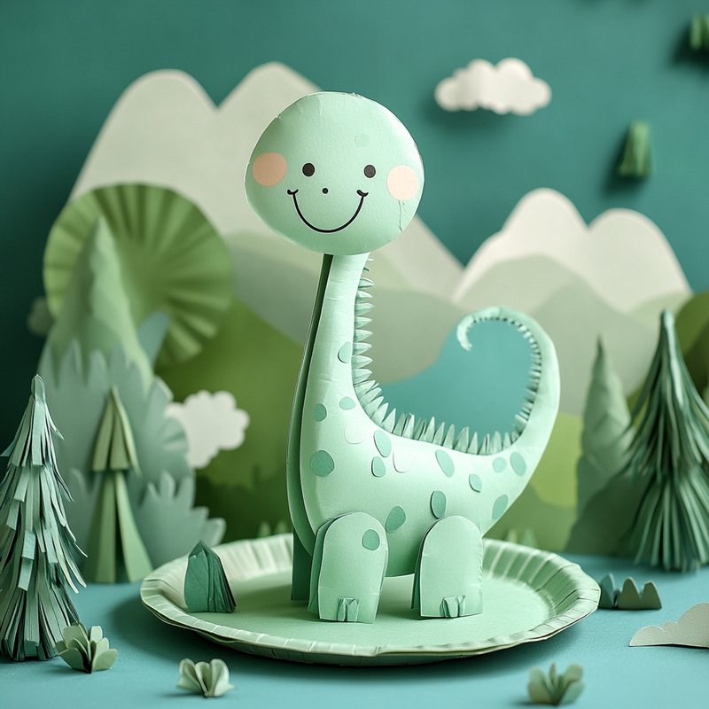 Бронтозавр из бумажной тарелки