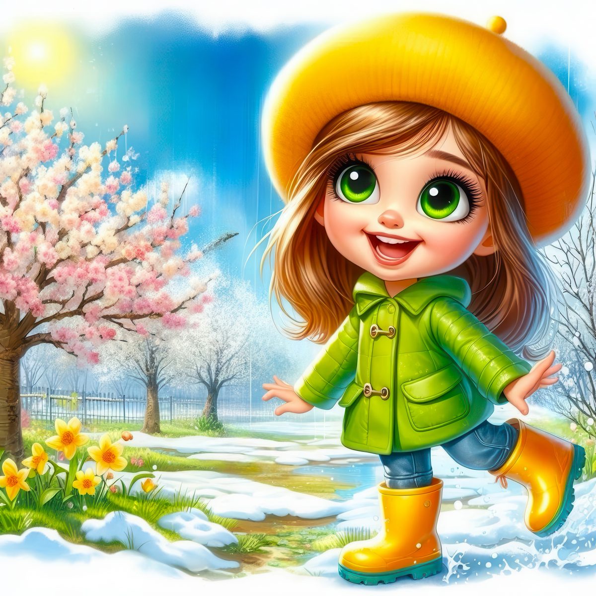 Счастливая девочка весной с цветами