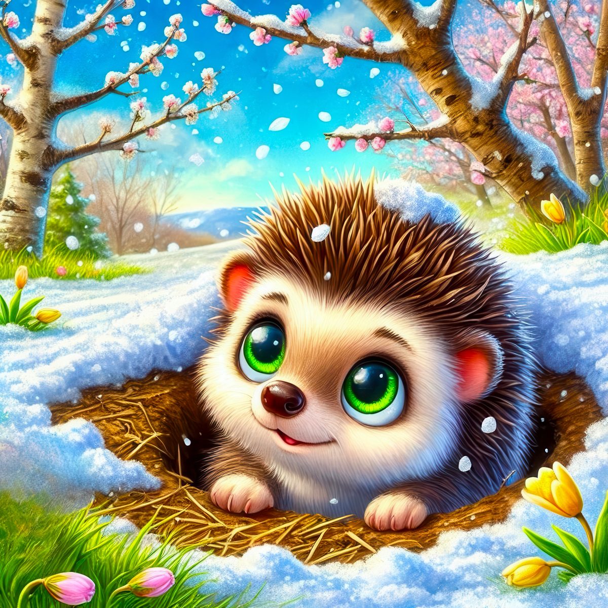 Ёжик на весенней поляне