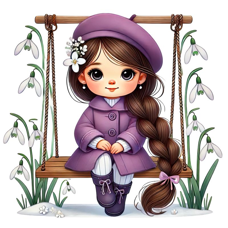 Девочка играет весной у ручья