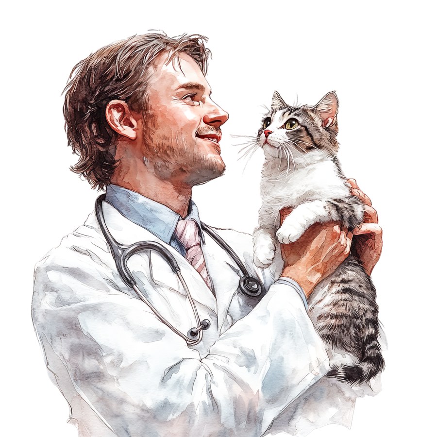 Ветеринар с котёнком на руках