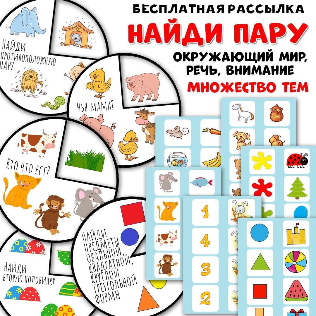 НАЙДИ ПАРУ МНОЖЕСТВО ТЕМ — животные, логика — для детского сада — Играй и Развивайся