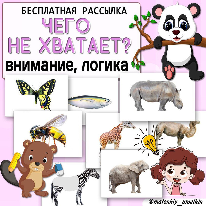 ЧЕГО НЕ ХВАТАЕТ — животные, карточки, насекомые — скачать для детского сада