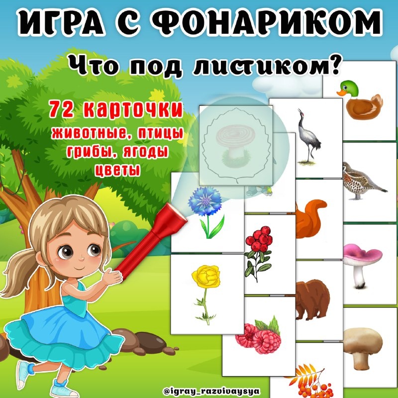 ИГРА С ФОНАРИКОМ ЛИСТИКИ — животные, игры с фонариком, карточки — для детского сада — Играй и Развивайся