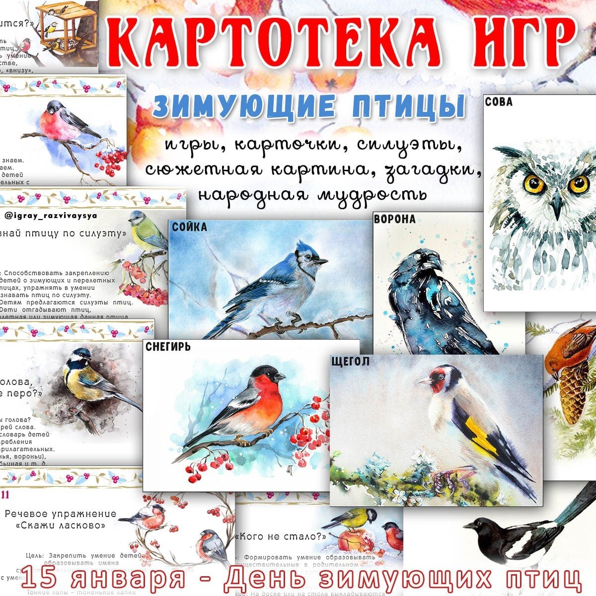 КАРТОТЕКА ИГР ЗИМУЮЩИЕ ПТИЦЫ — загадки, зимующие птицы, игры — для детского сада — Играй и Развивайся