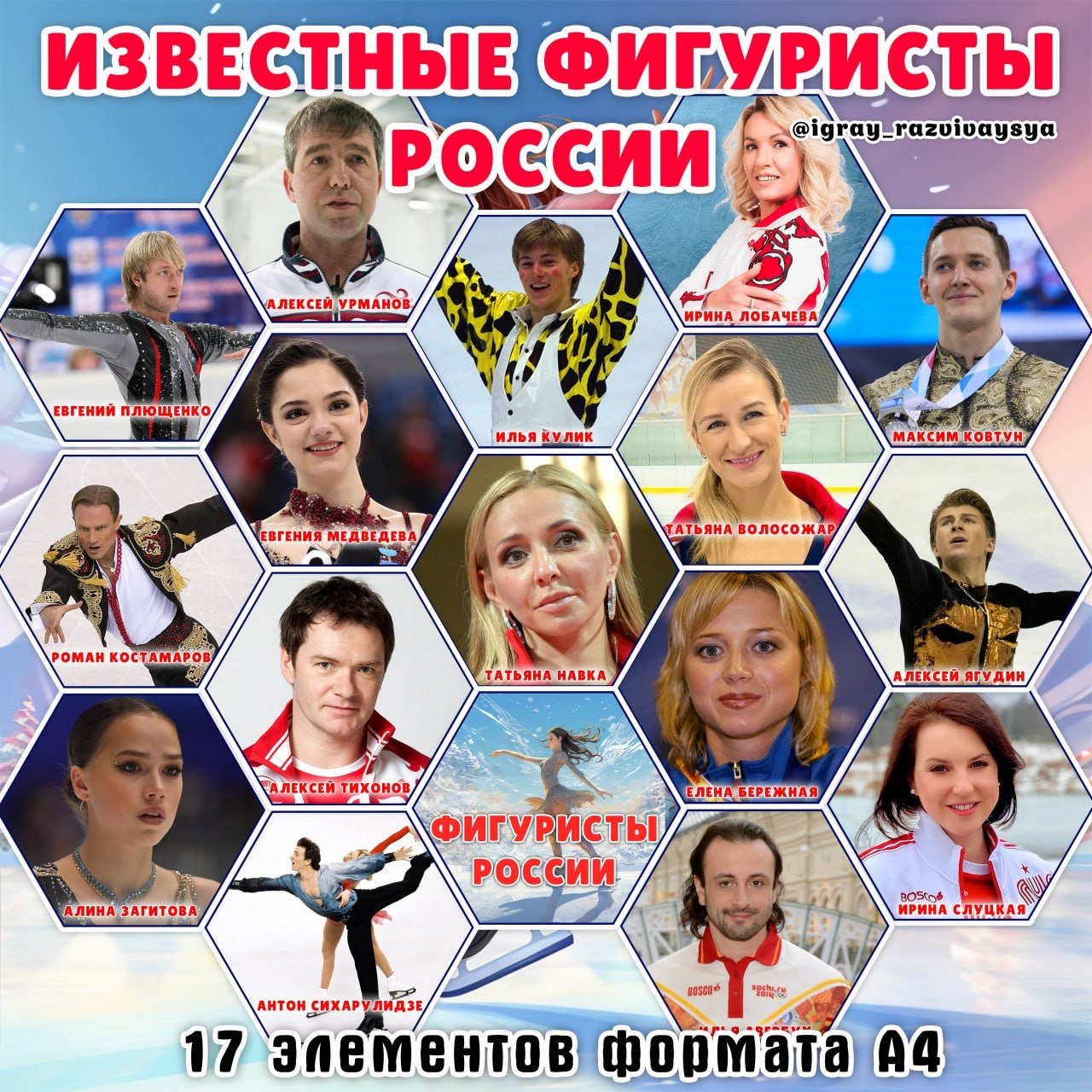 СТЕНД ФИГУРИСТЫ — карточки, соты, спорт — скачать для детского сада