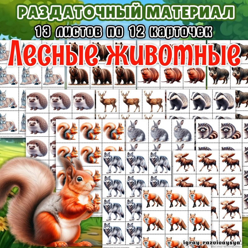 РАЗДАТОЧНЫЙ МАТЕРИАЛ ЛЕСНЫЕ ЖИВОТНЫЕ