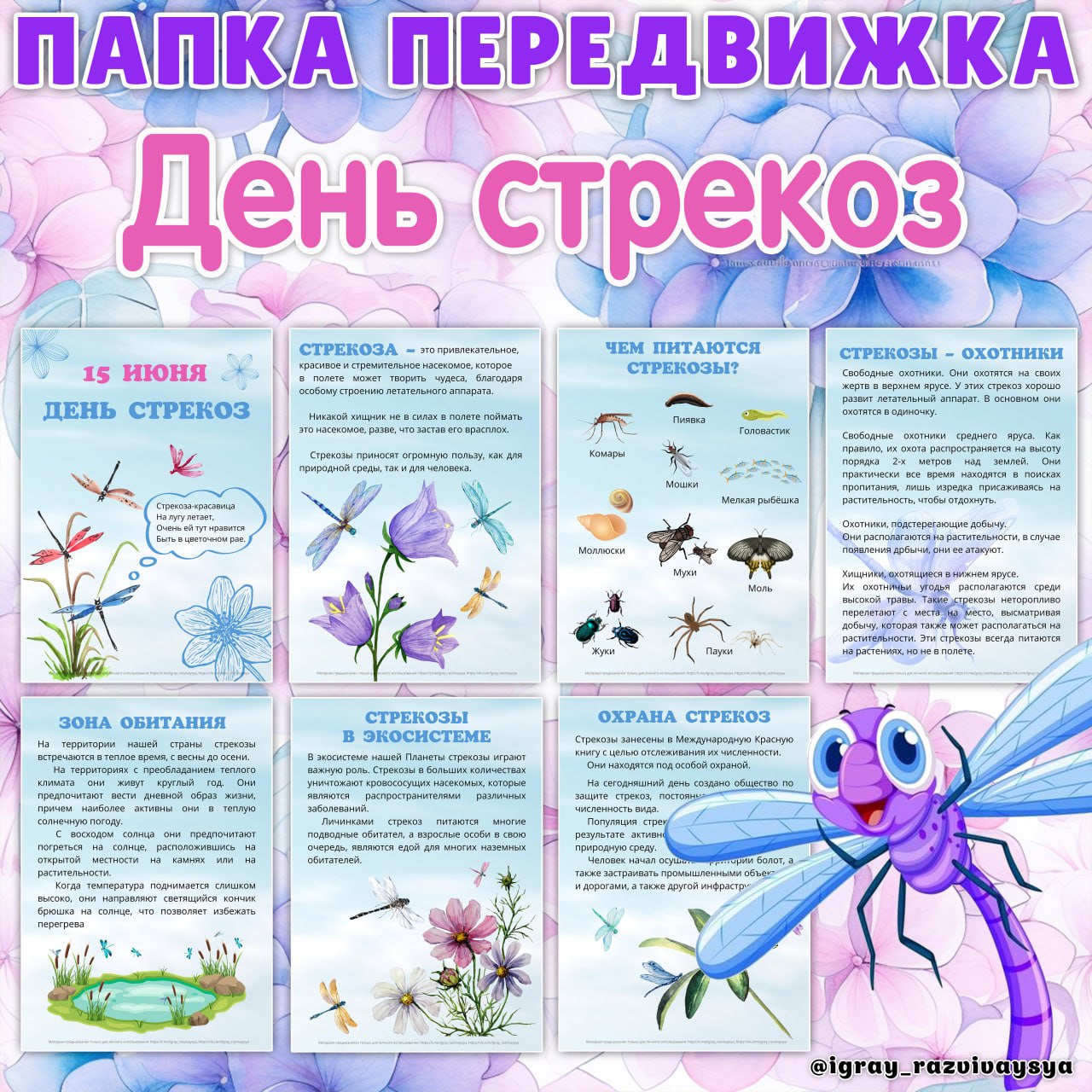 ПАПКА ПЕРЕДВИЖКА ДЕНЬ СТРЕКОЗ — папка передвижка, насекомые, лето — для детского сада — Играй и Развивайся