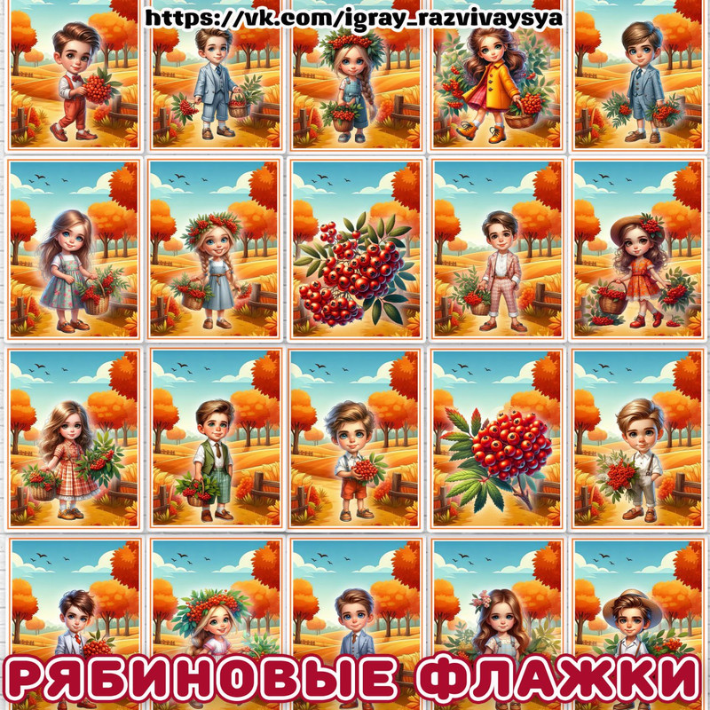 ПРЯМОУГОЛЬНЫЕ ФЛАЖКИ ДЕТИ С РЯБИНОЙ