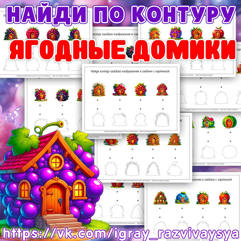 НАЙДИ ПО КОНТУРУ ЯГОДНЫЕ ДОМИКИ