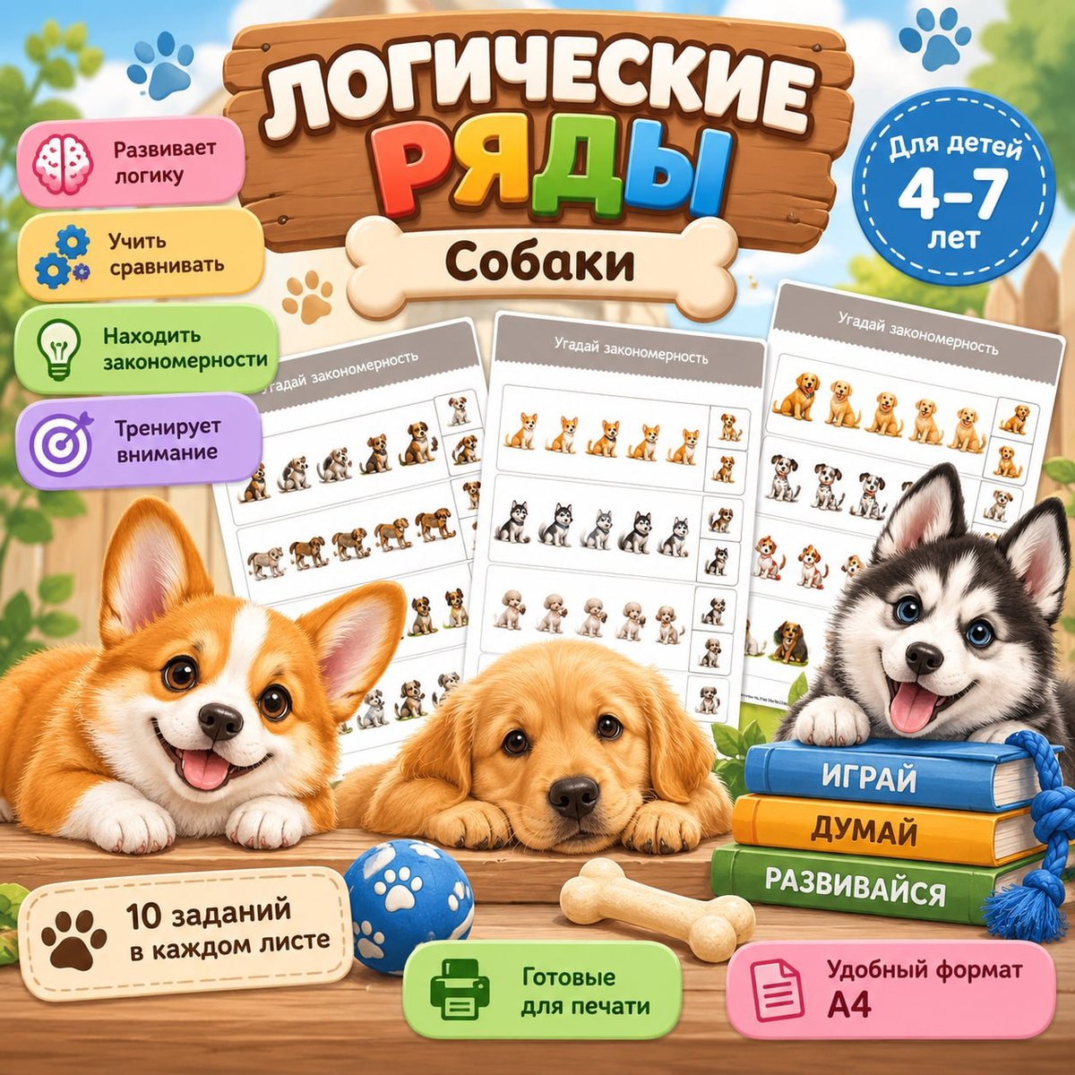 ЛОГИЧЕСКИЕ РЯДЫ СОБАКИ — логика, внимание, собаки — для детского сада — Играй и Развивайся