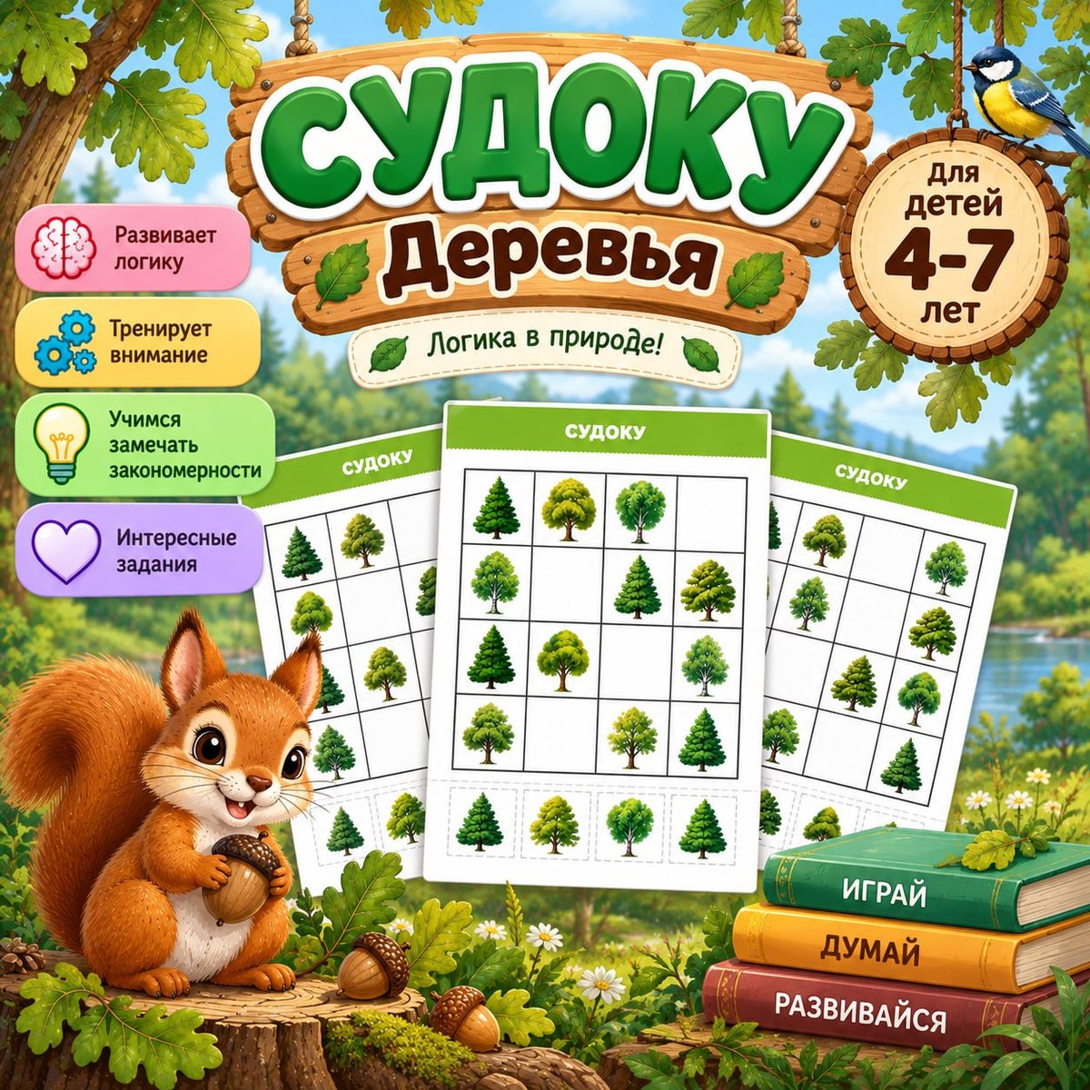 СУДОКУ ДЕРЕВЬЯ — судоку, логика, 5-7 лет — для детского сада — Играй и Развивайся