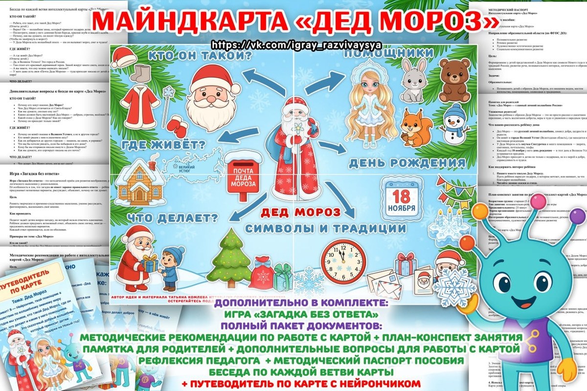 ИНТЕЛЛЕКТ-КАРТА ДЕД МОРОЗ — зима, география, нейро — для детского сада — Играй и Развивайся