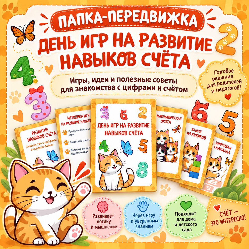 ПАПКА ПЕРЕДВИЖКА ДЕНЬ ИГР НА РАЗВИТИЕ НАВЫКОВ СЧЕТА — папка передвижка, математика, счет — для детского сада — Играй и Раз...