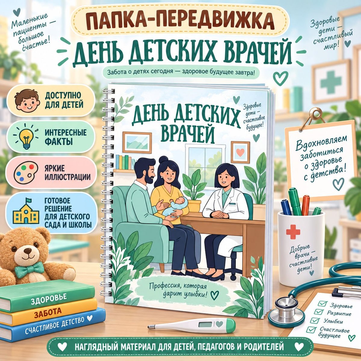 ПАПКА ПЕРЕДВИЖКА ДЕНЬ ДЕТСКИХ ВРАЧЕЙ — папка передвижка, профессии, здоровье — скачать для детского сада