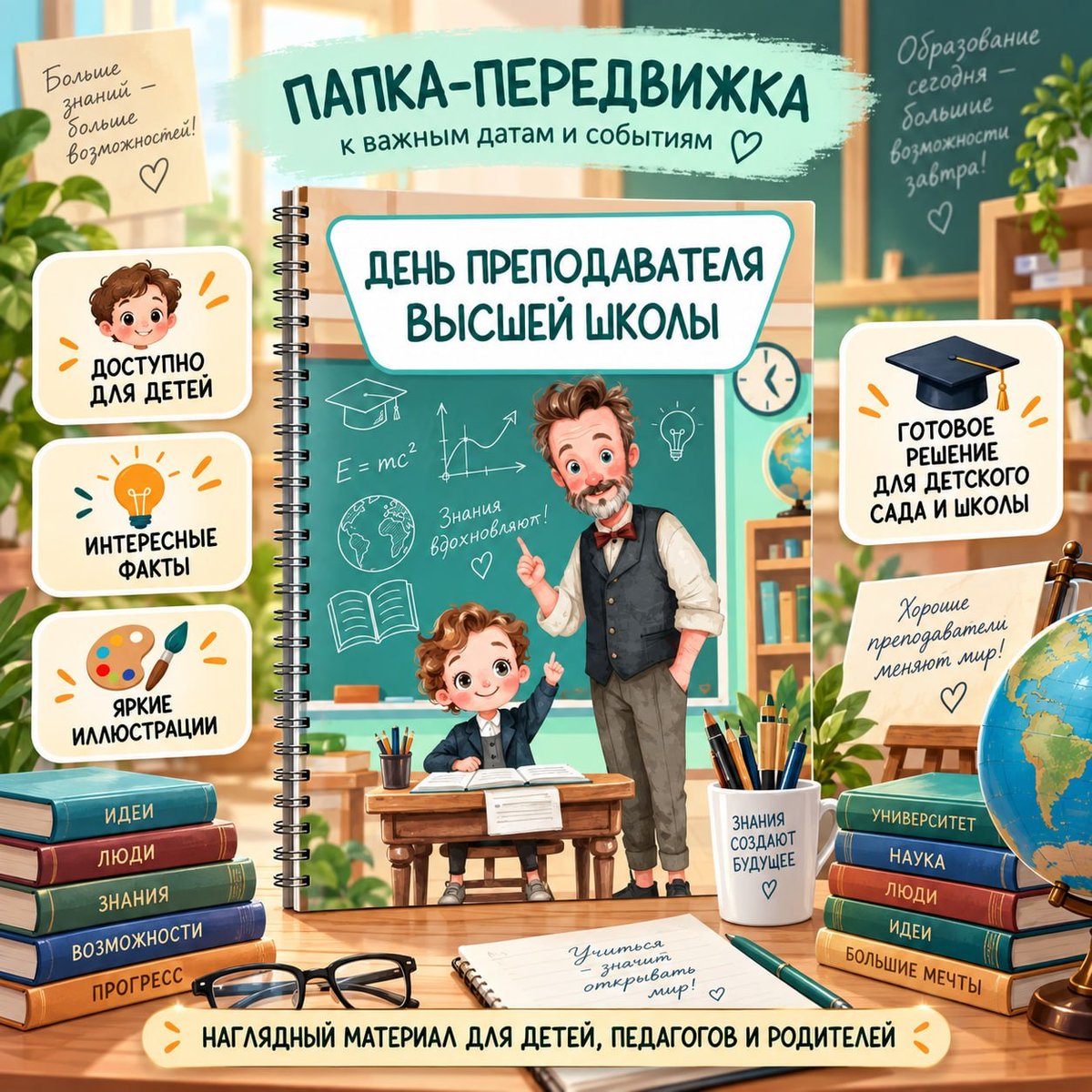 ПАПКА ПЕРЕДВИЖКА ДЕНЬ ПРЕПОДАВАТЕЛЯ ВЫСШЕЙ ШКОЛЫ — папка передвижка, профессии, 5-7 лет — скачать для детского сада