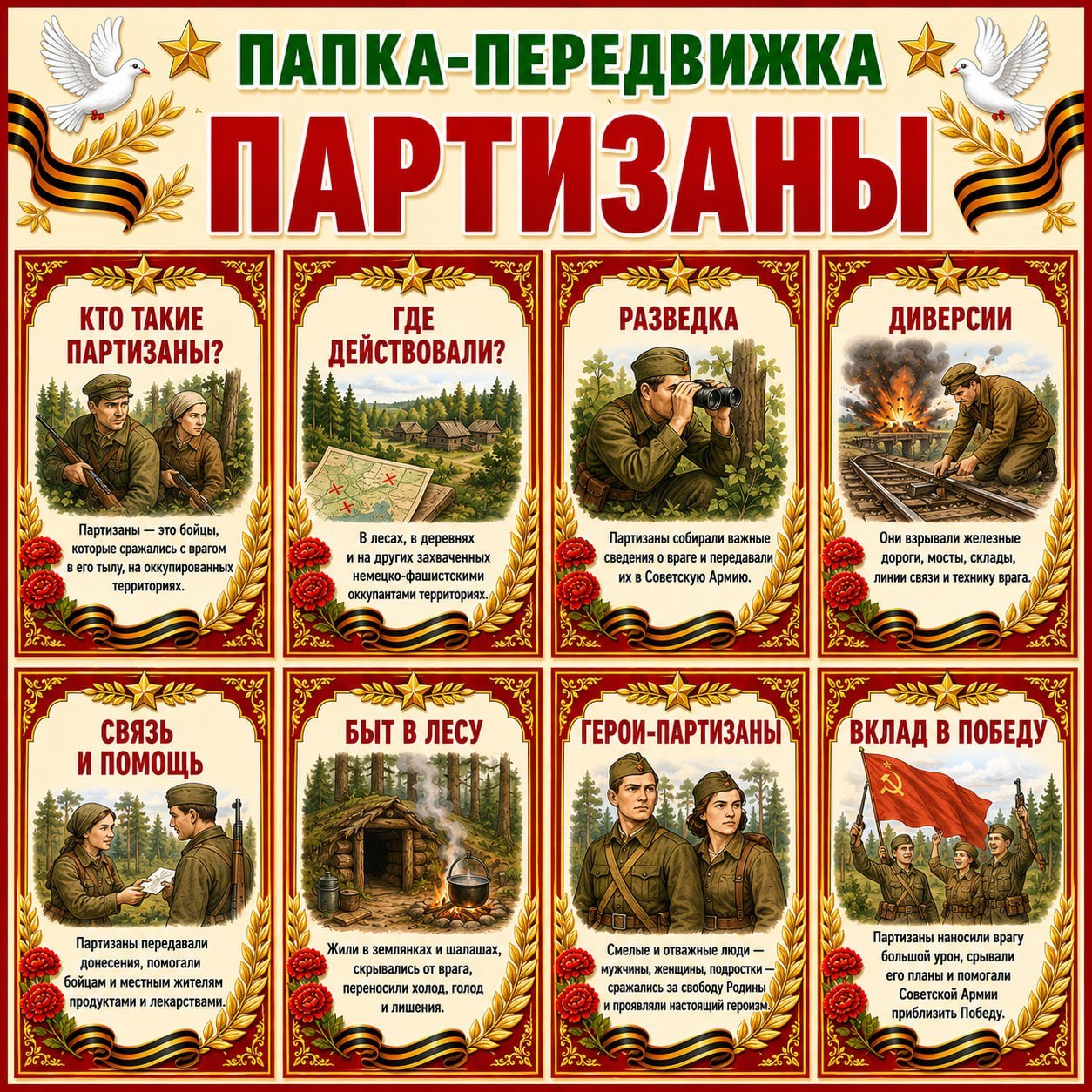 ПАПКА-ПЕРЕДВИЖКА «ПАРТИЗАНЫ» — 9 мая, 9 мая 2026, вов — для детского сада — Играй и Развивайся