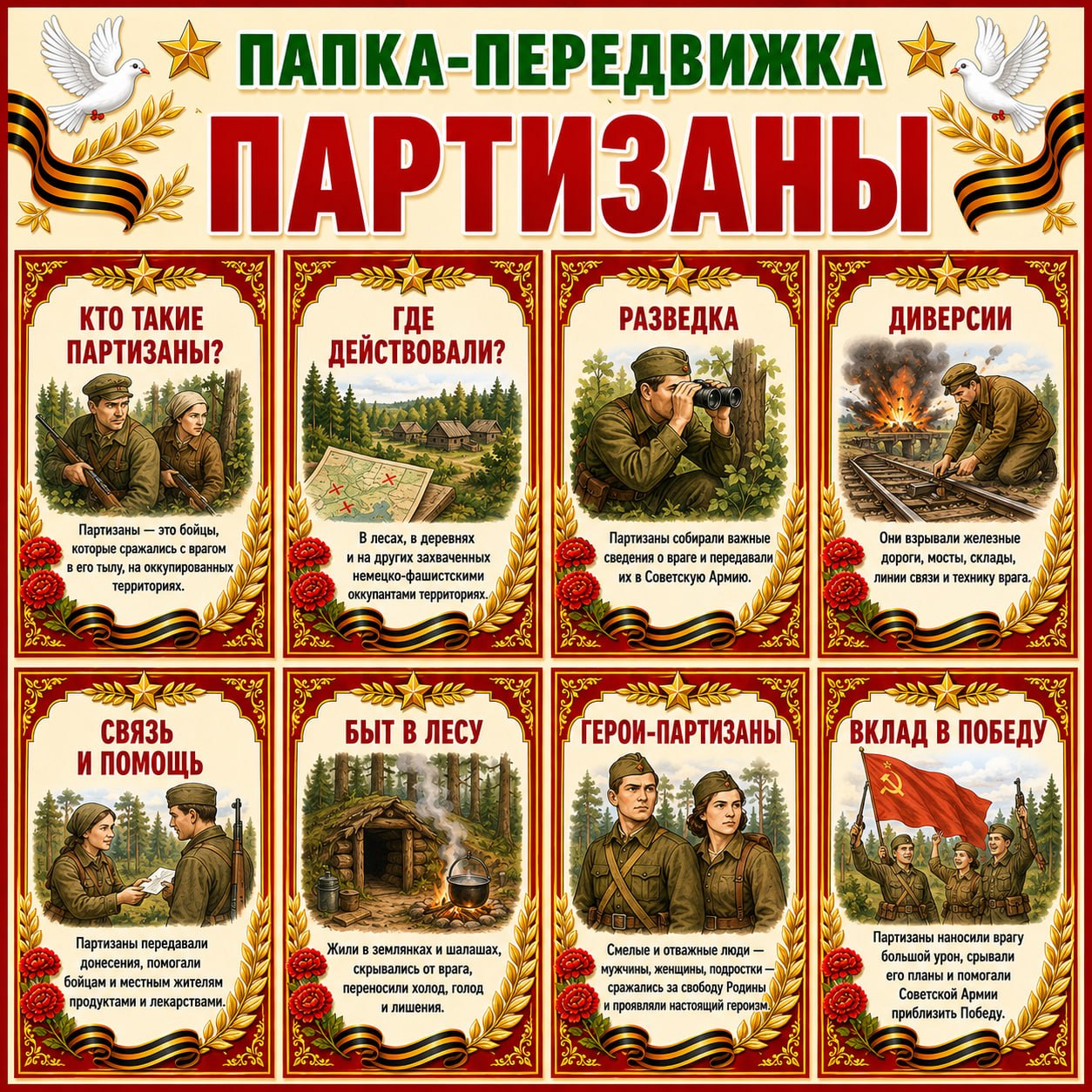 ПАПКА-ПЕРЕДВИЖКА «ПАРТИЗАНЫ» — папка передвижка, 9 мая, вов — для детского сада — Играй и Развивайся