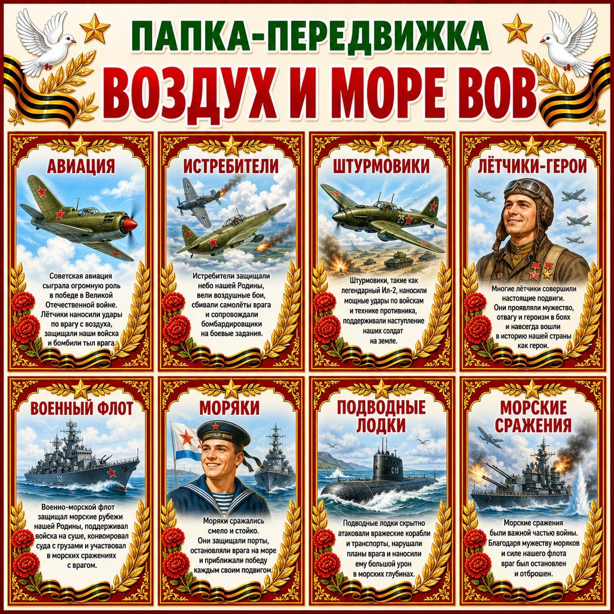 ПАПКА ПЕРЕДВИЖКА ВОЗДУХ И МОРЕ ВОВ — 9 мая, вов, день победы — для детского сада — Играй и Развивайся