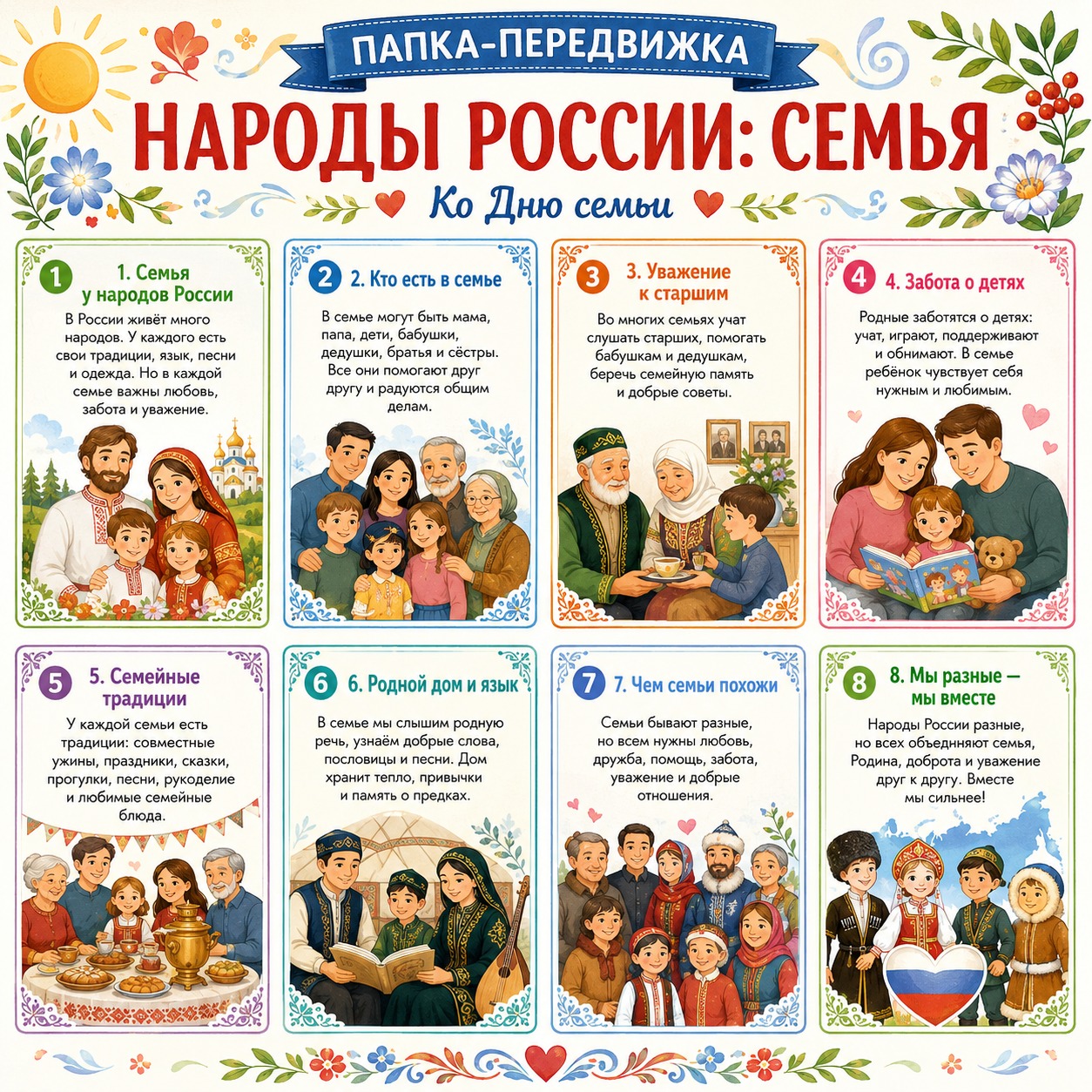 ПАПКА-ПЕРЕДВИЖКА «НАРОДЫ РОССИИ: СЕМЬЯ» — папка передвижка, семья, народы России — скачать для детского сада