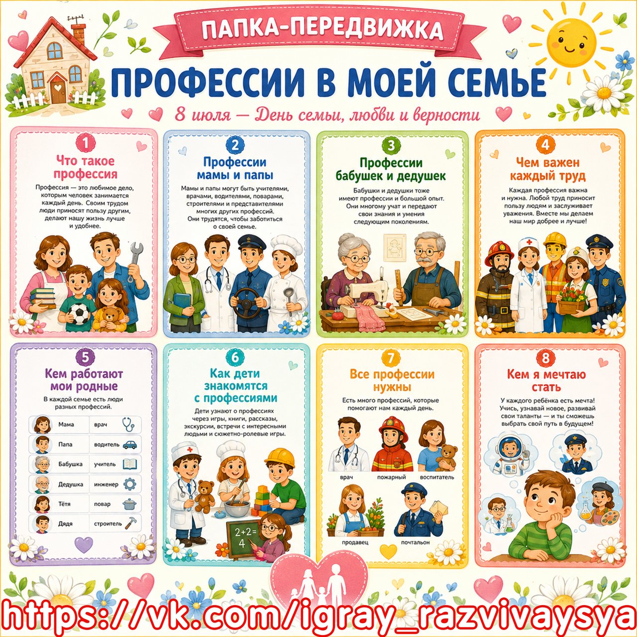 ПАПКА-ПЕРЕДВИЖКА «ПРОФЕССИИ В МОЕЙ СЕМЬЕ» — папка передвижка, семья, профессии — для детского сада — Играй и Развивайся