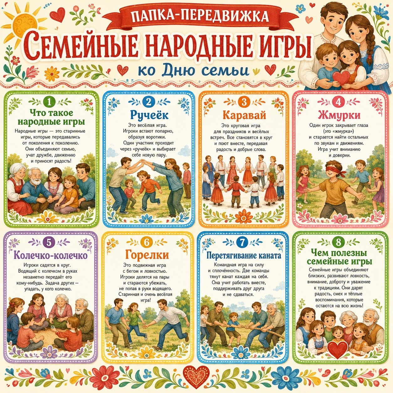 ПАПКА-ПЕРЕДВИЖКА «СЕМЕЙНЫЕ НАРОДНЫЕ ИГРЫ» — папка передвижка, семья, народные игры — для детского сада — Играй и Развивайся