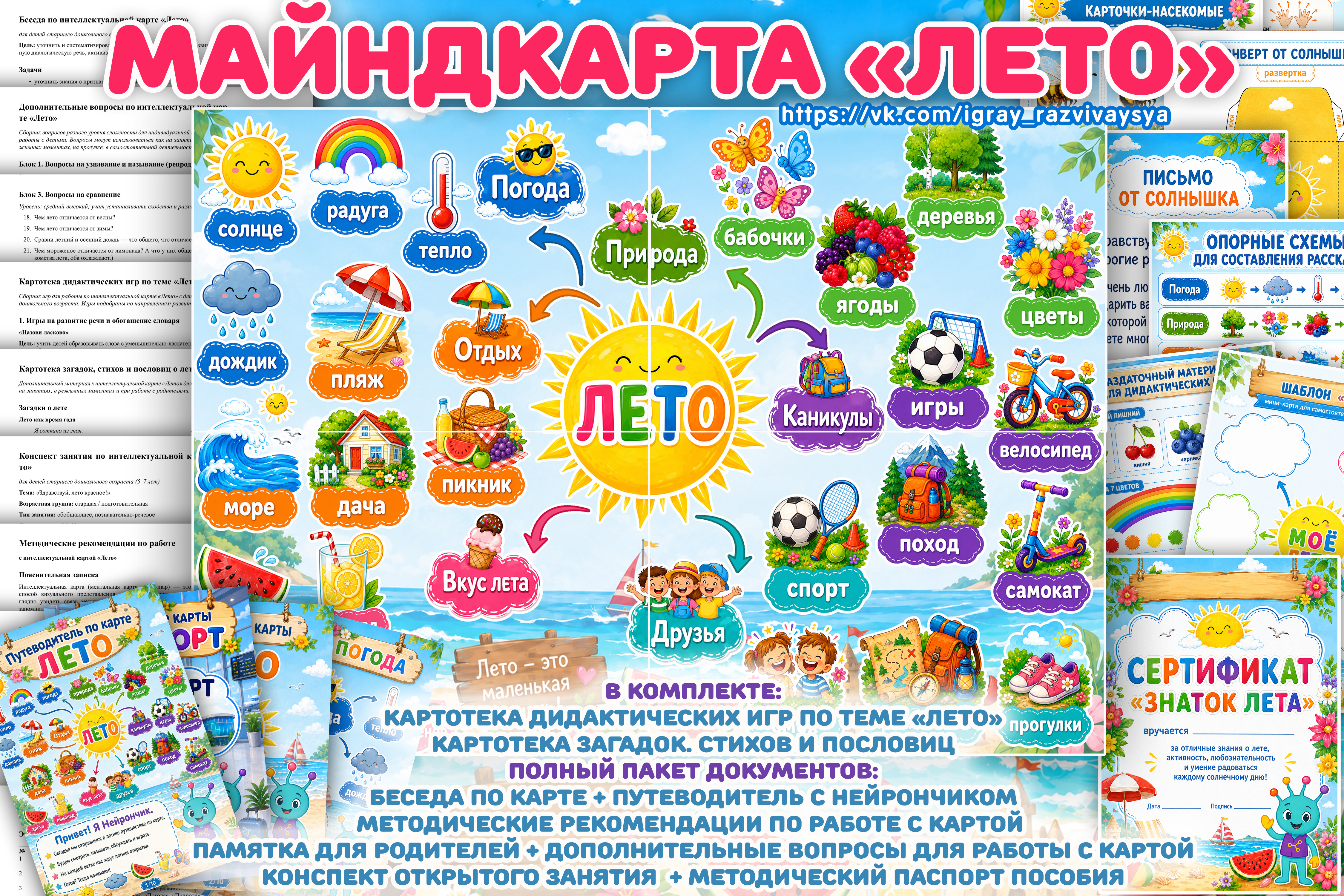 МАЙНДКАРТА ЛЕТО — методический комплект для ДОУ — майндкарта, лето, интеллектуальная карта — скачать для детского сада
