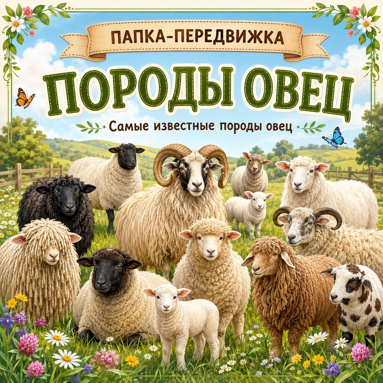 ПАПКА ПЕРЕДВИЖКА ПОРОДЫ ОВЕЦ — животные, овцы, карточки — для детского сада — Играй и Развивайся