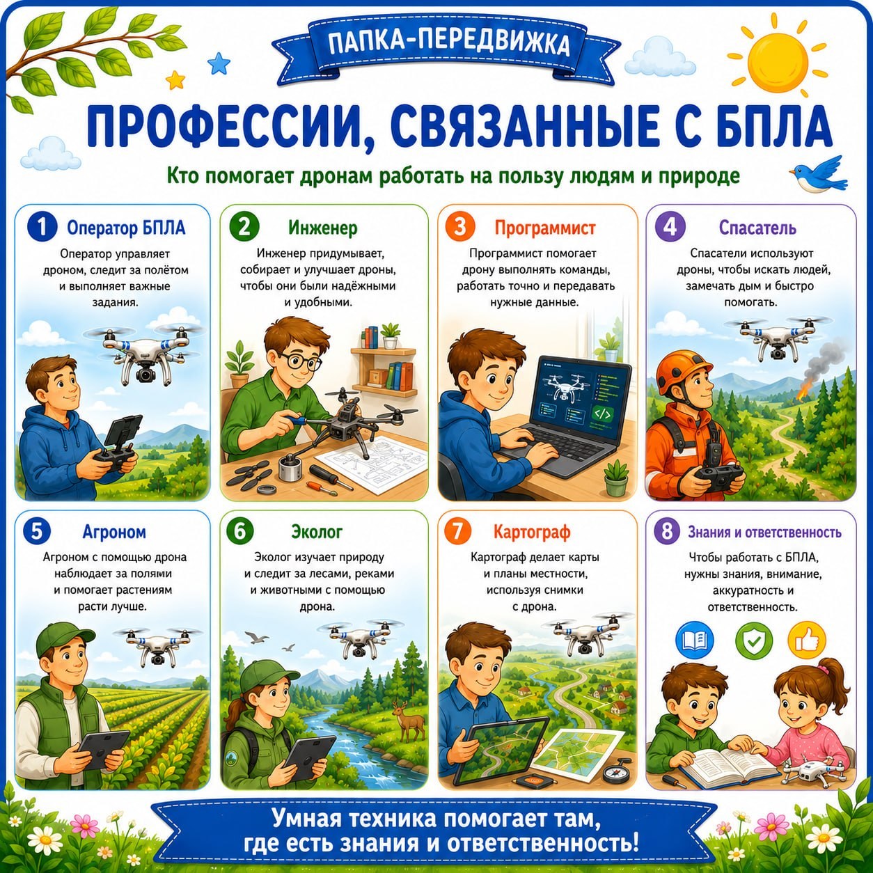 ПАПКА ПЕРЕДВИЖКА ПРОФЕССИИ СВЯЗАННЫЕ С БПЛА — безопасность, профессии, папка-передвижка — для детского сада — Играй и Разв...