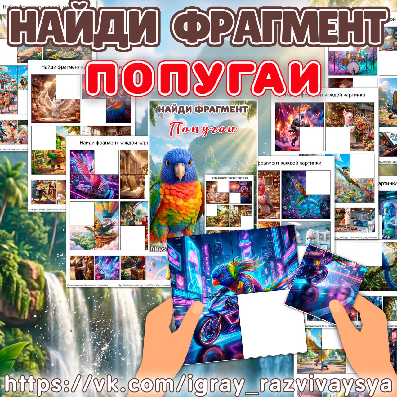 НАЙДИ ФРАГМЕНТ ПОПУГАИ — логика, внимание, найди фрагмент — для детского сада — Играй и Развивайся