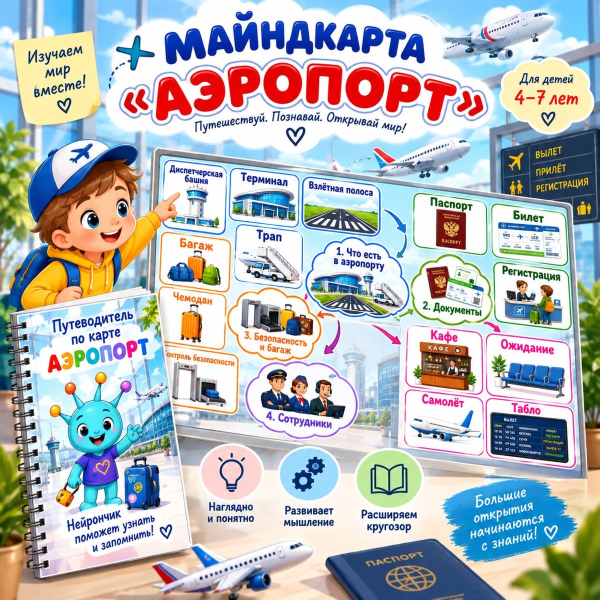МАЙНДКАРТА АЭРОПОРТ — майндкарта, интеллект-карта, транспорт — для детского сада — Играй и Развивайся